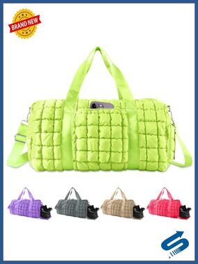 Quilted Nylon Travel Duffle Bag Large Puffer Weekender Gym Overnight Carry On